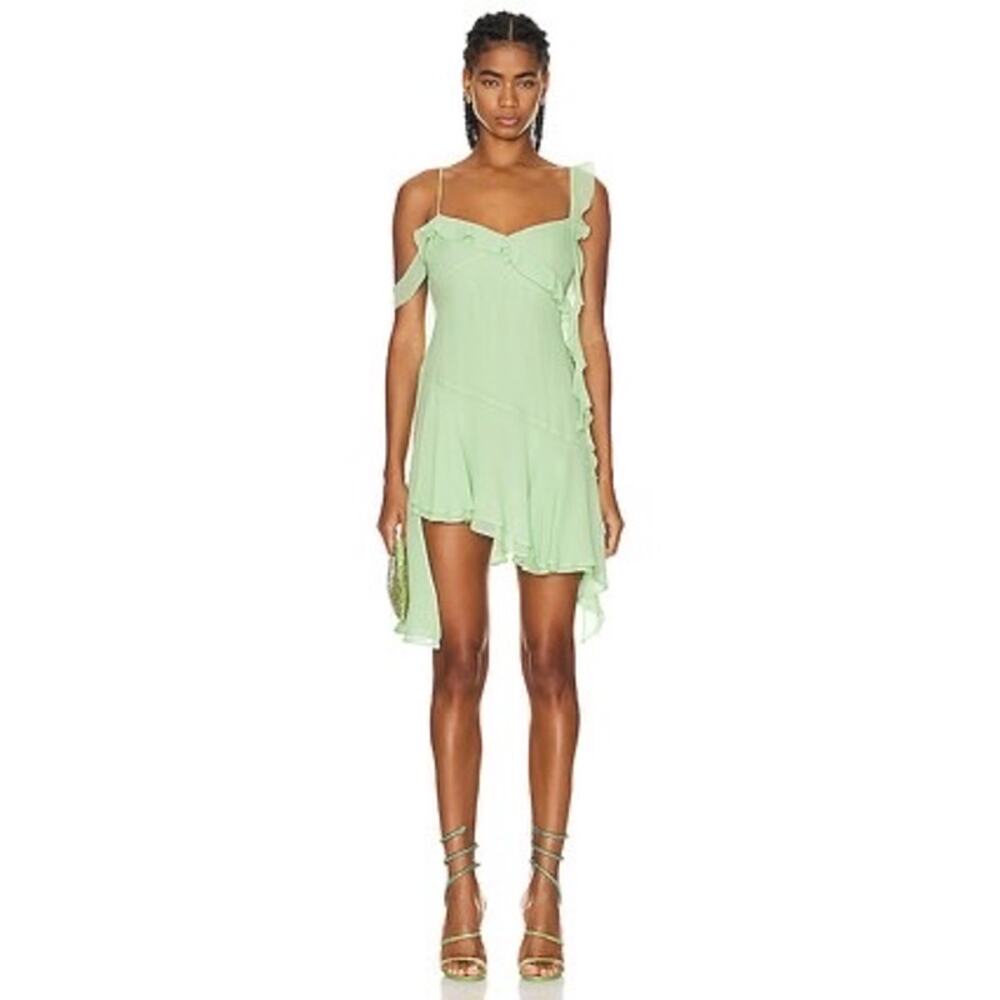 THE ANDAMANE Silk green mint  Miranda Mini Ruffle Party Dress 44